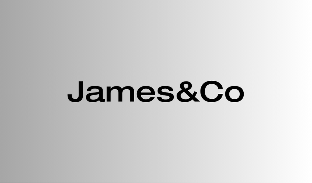 Black 'James&Co' logo on a light gray background