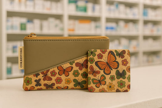 CONNIE bag and mirror on pharmacy counter